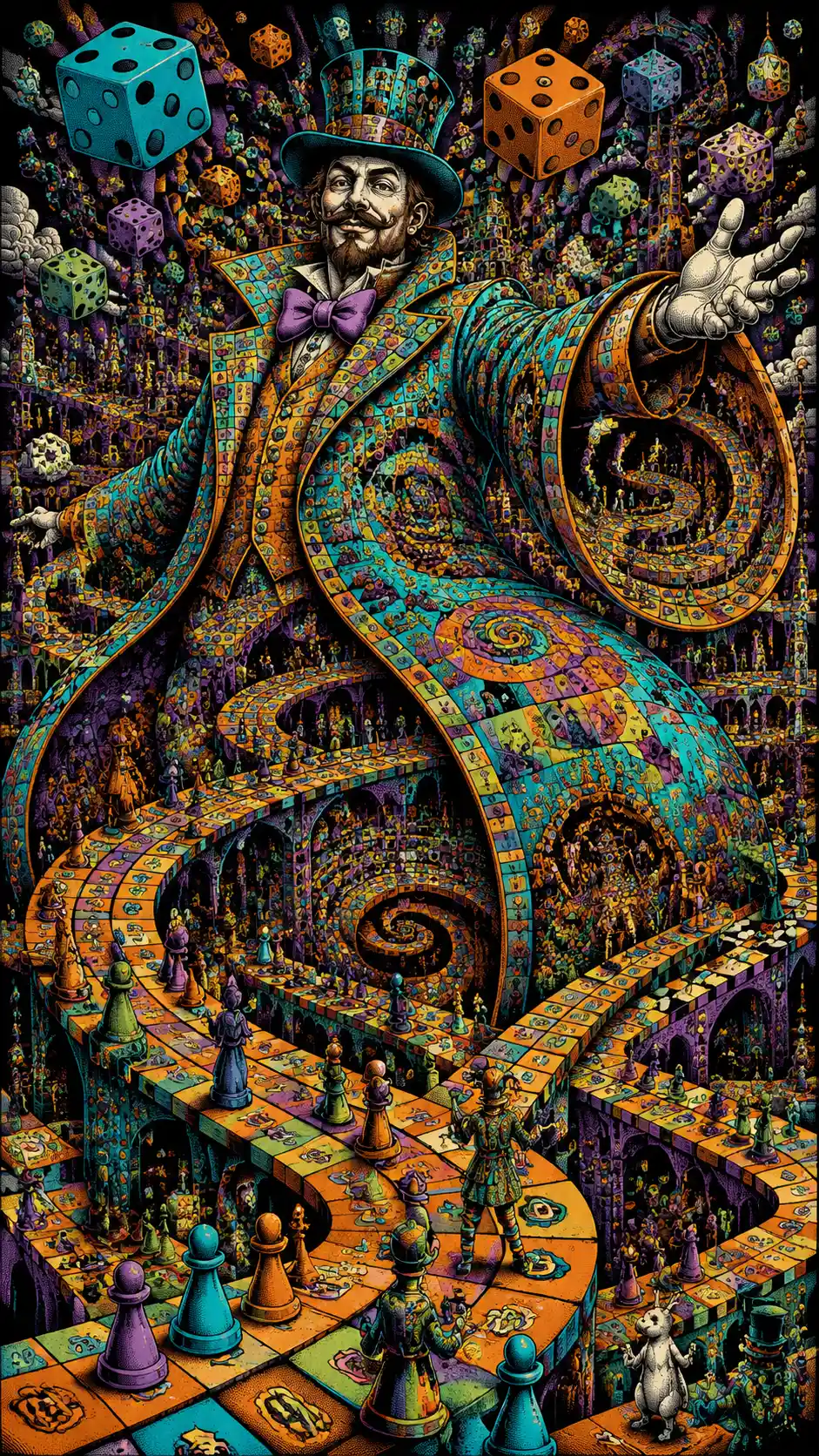Whimsical Giant Ringmaster In An Endless Surreal Game World