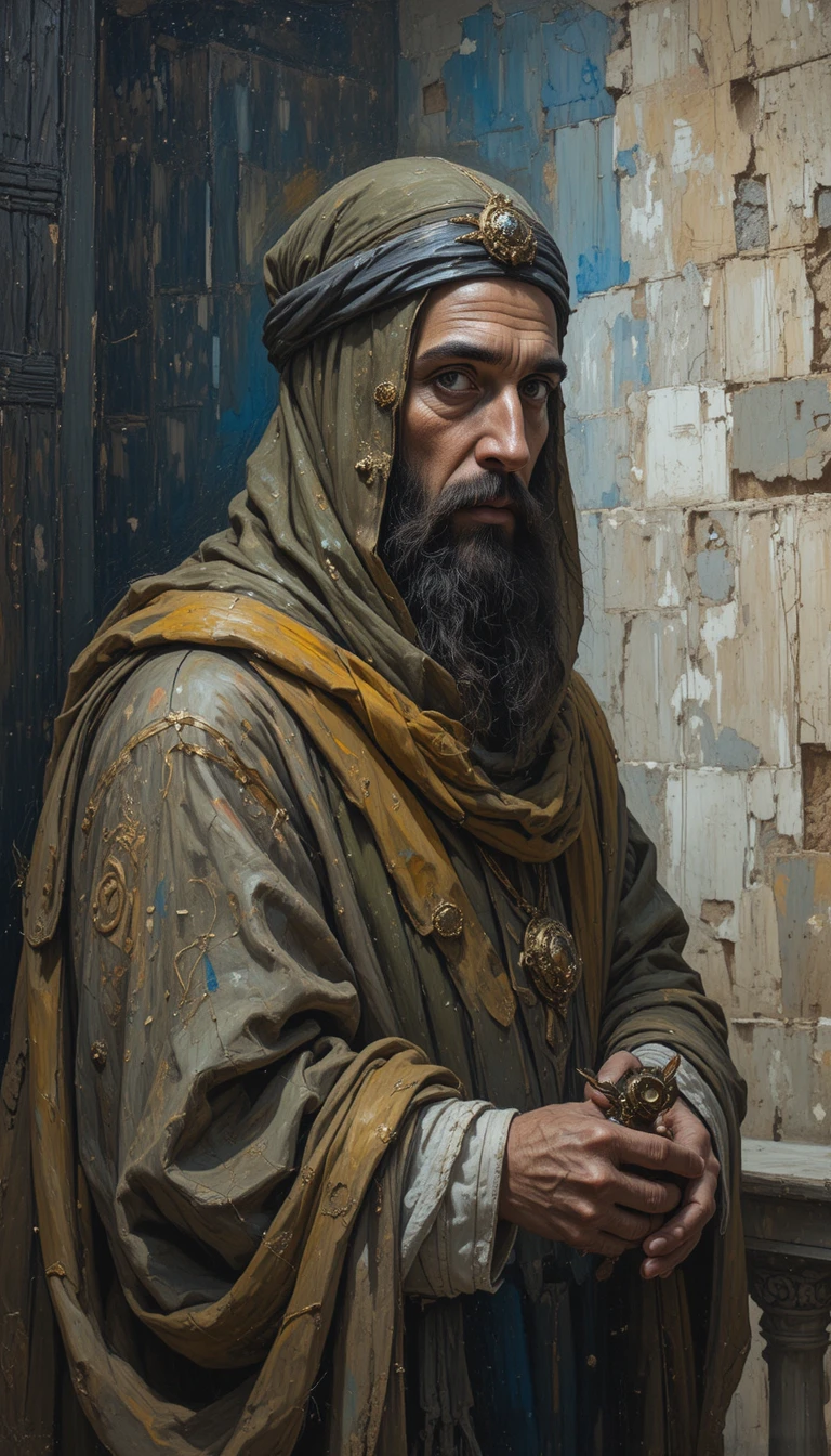 Existential impasto portrait of a mysterious Jerusalem sage