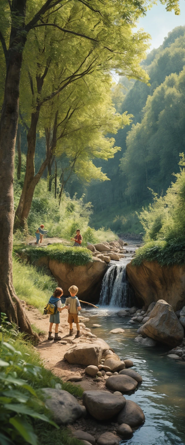 Young woman clearing branches in a quiet forest creek