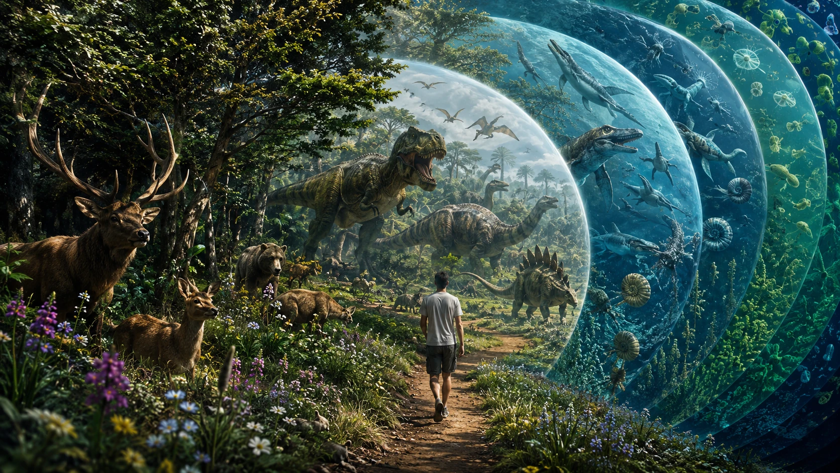 Flowering plants and mammals before towering dinosaurs in time