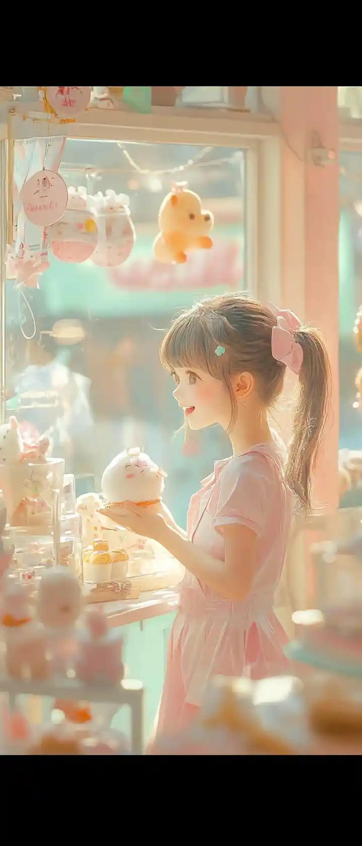 Whimsical cute anime illustration in bright pastel colors
