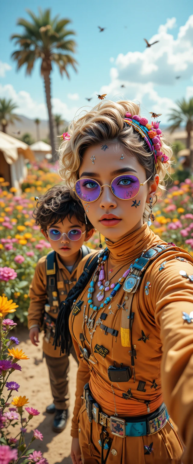 Two young Rohingya children walking through the desert