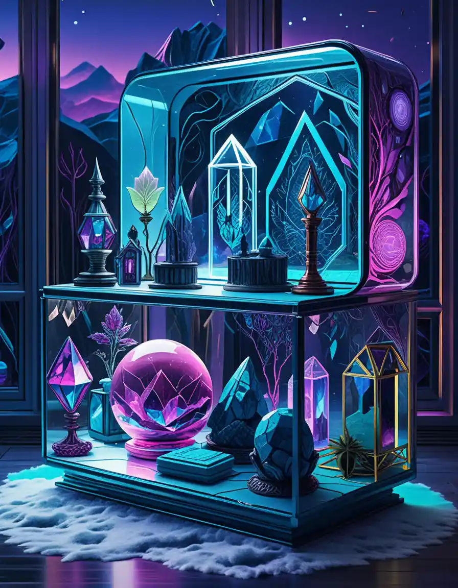 Ornate Crystal Relic In Neon Line Art Display Concept