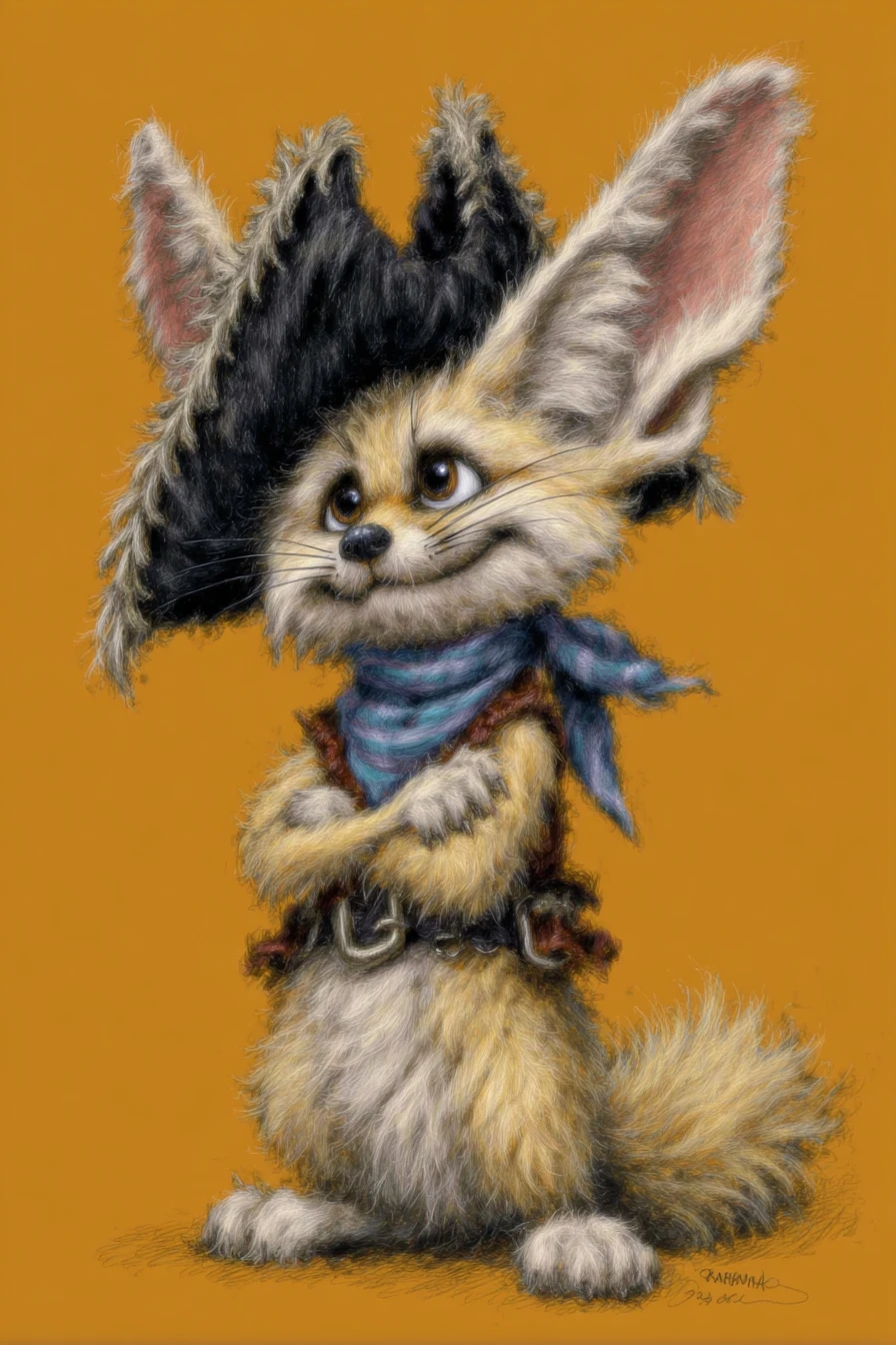 Plump fennec fox dressed as a brave cartoon pirate