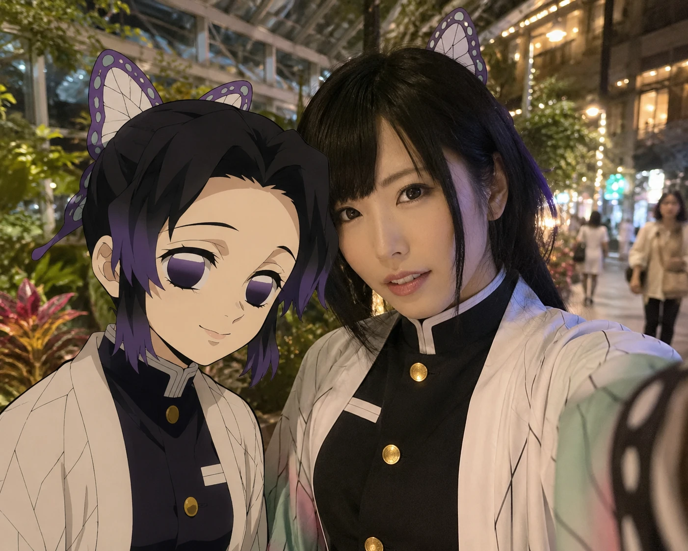 Cosplayer Taking Selfie With Anime Character On City Street