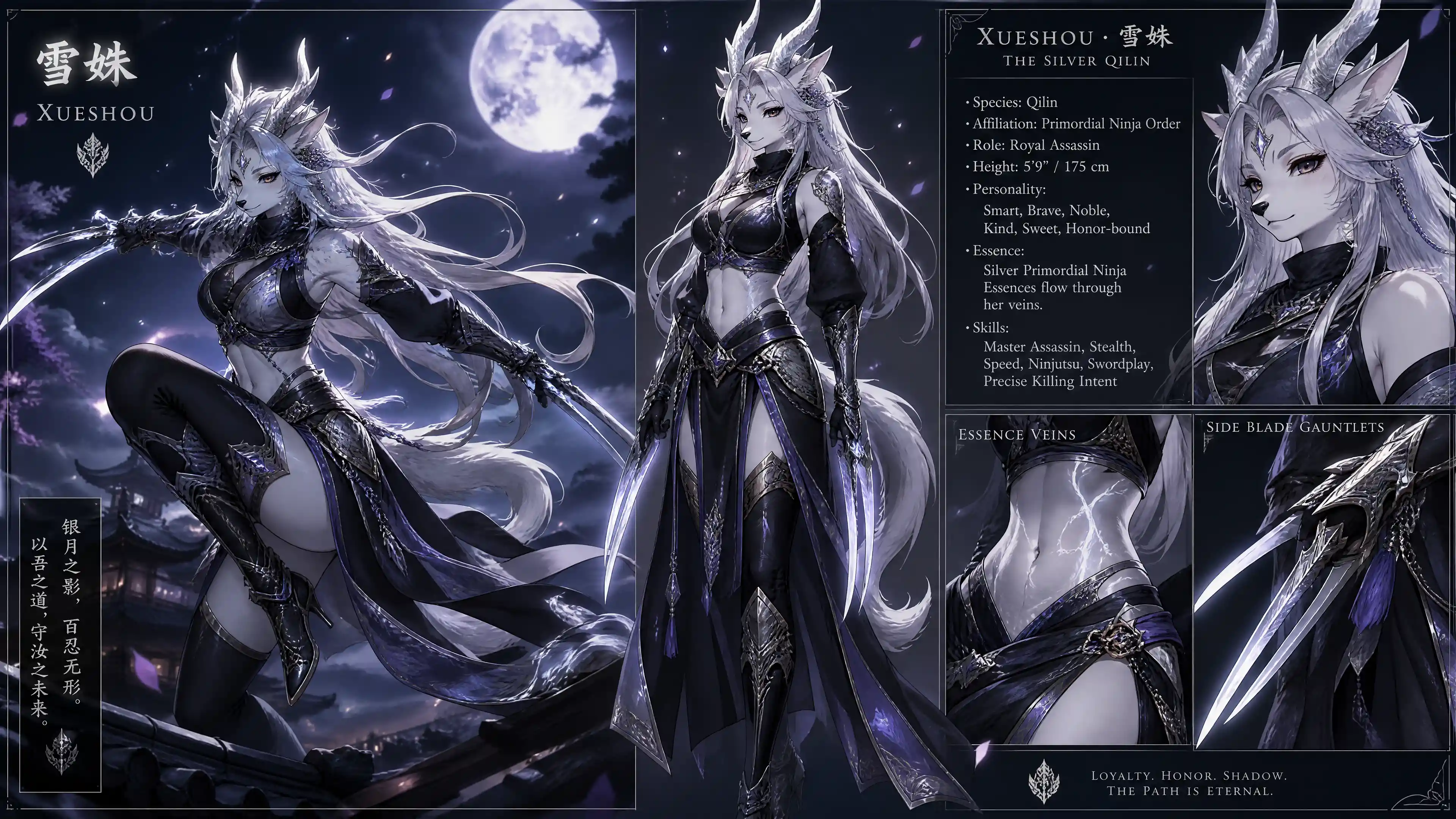Fantasy female qilin warrior in ninja assassin armor