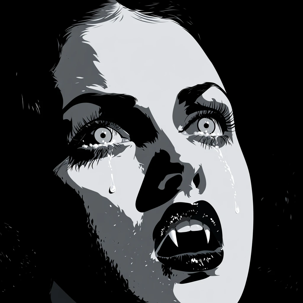 Retrato melancólico en primer plano de una mujer vampira llorando