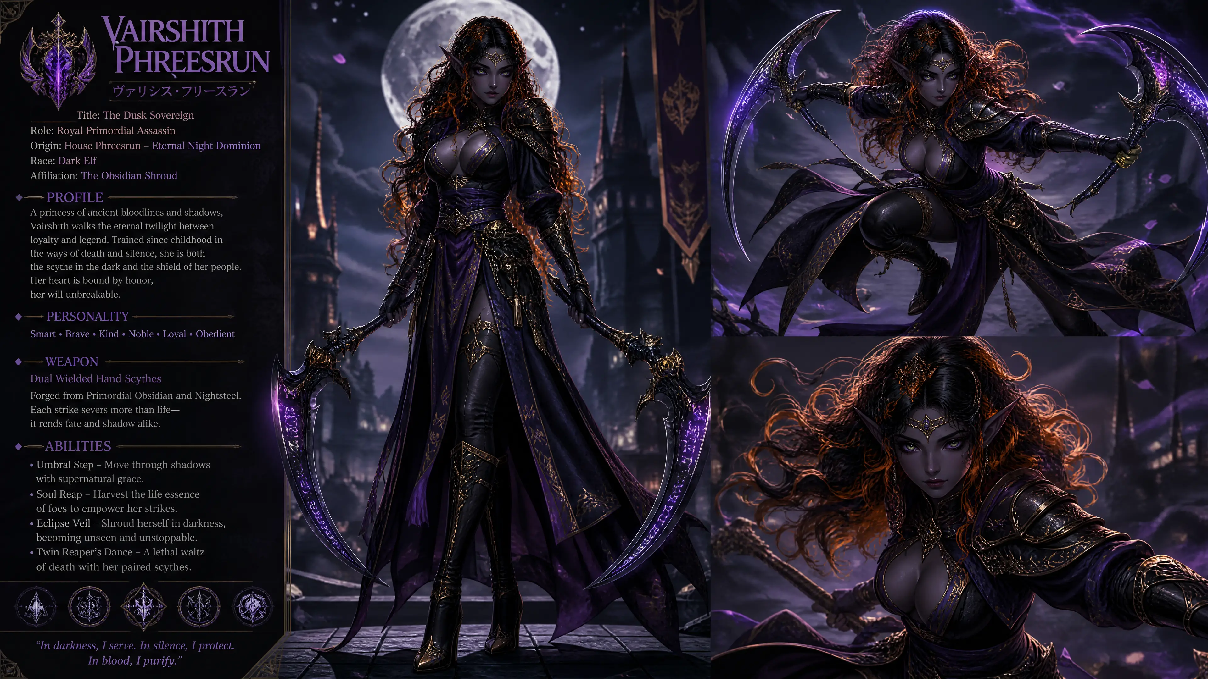 Dark elf woman in royal ninja assassin armor