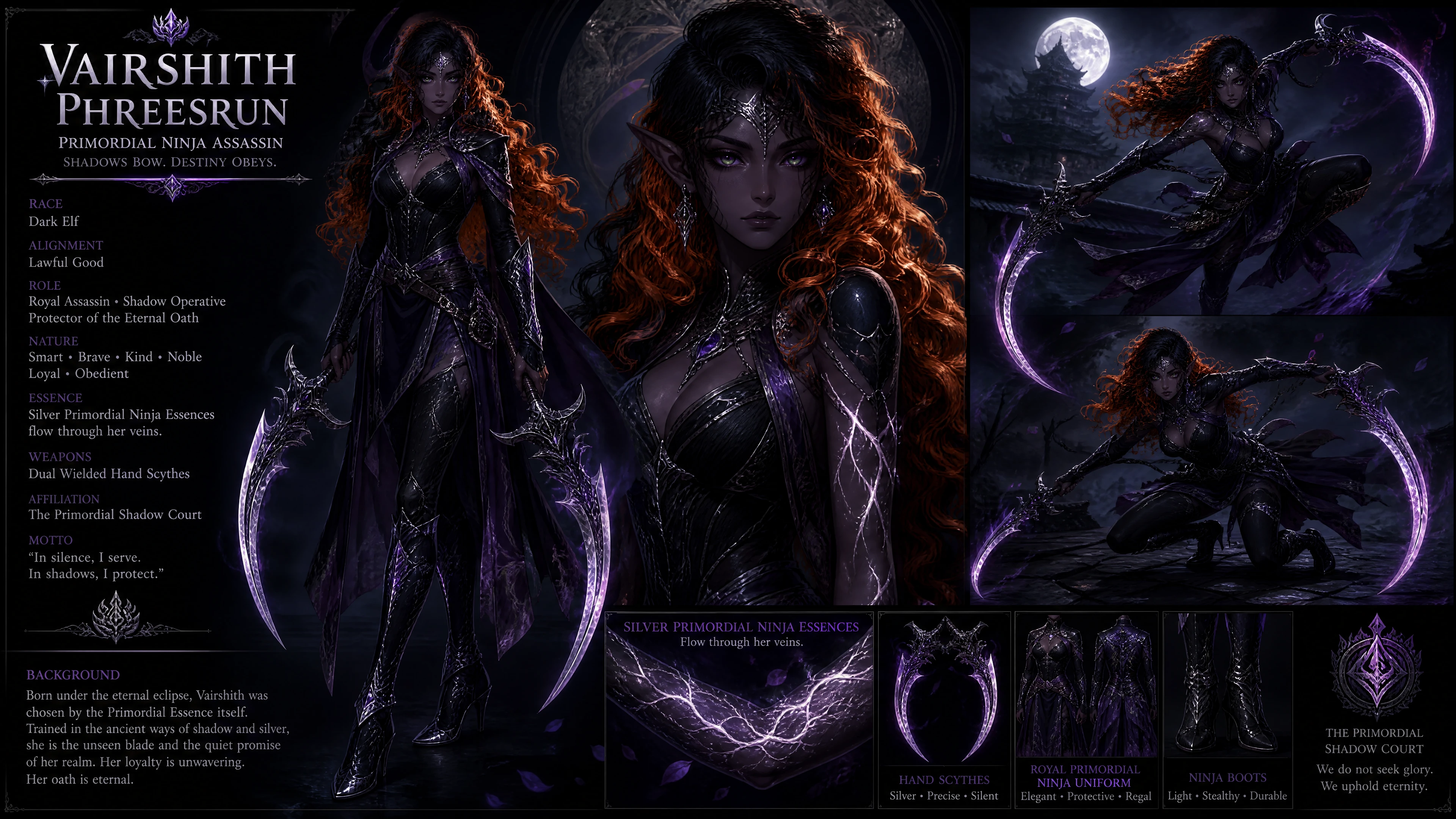 Elfa oscura con armadura ninja primordial real
