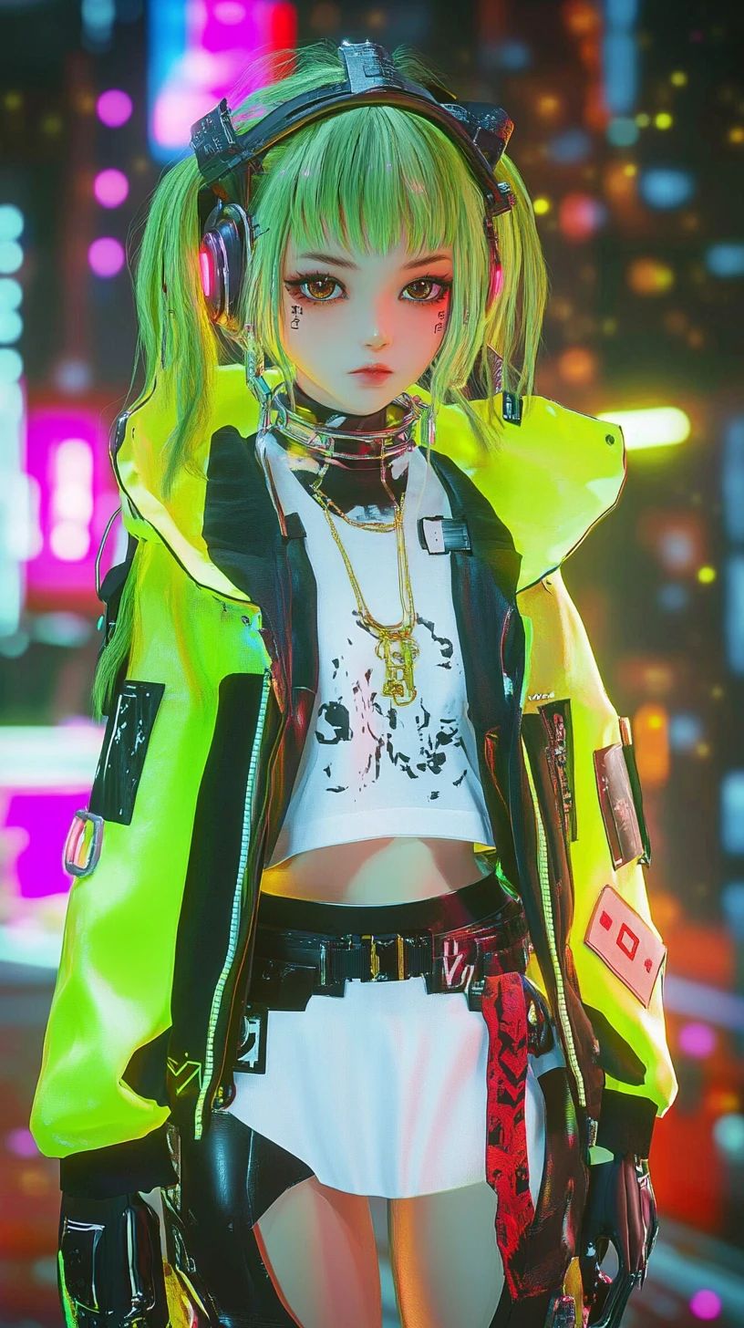 Chica de anime en mundo virtual neón
