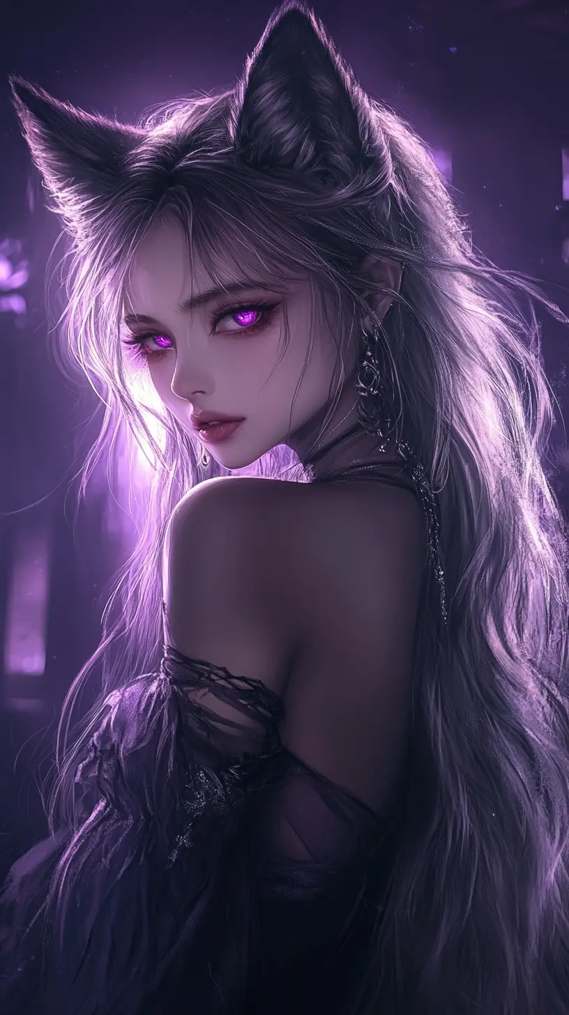 Mystical anime fox girl reaching out in dark fantasy