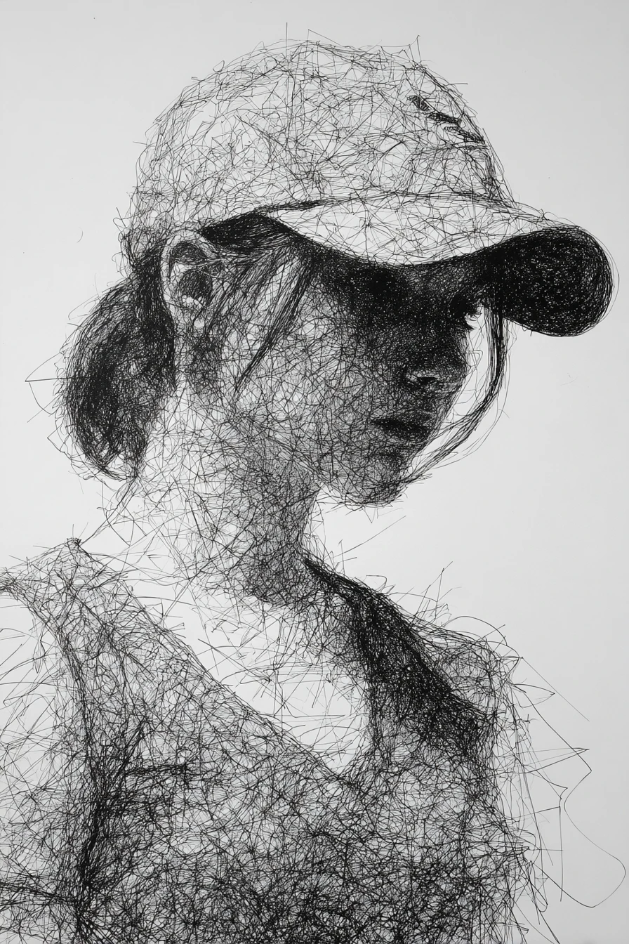 Retrato en primer plano de una joven con garabatos de tinta