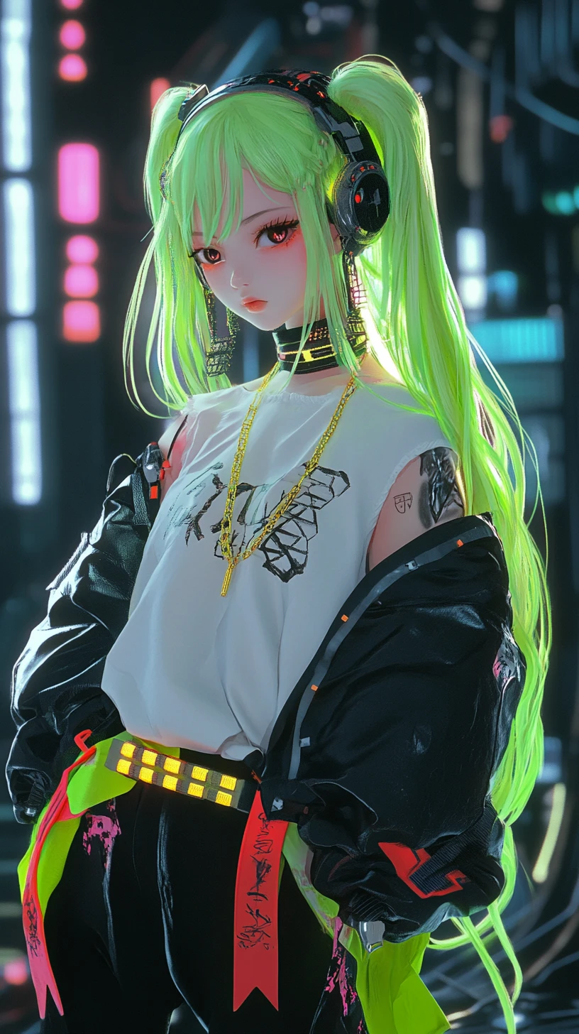Chica de anime en un mundo de juego futurista neón