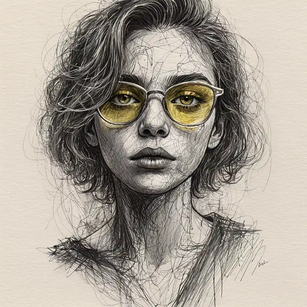 Portrait au stylo gribouillé d’une personne androgyne avec des lunettes