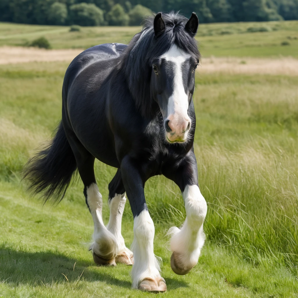 草原を駆ける白黒の馬