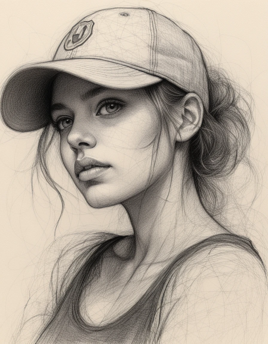 Retrato en primer plano de una mujer joven en estilo garabato de tinta