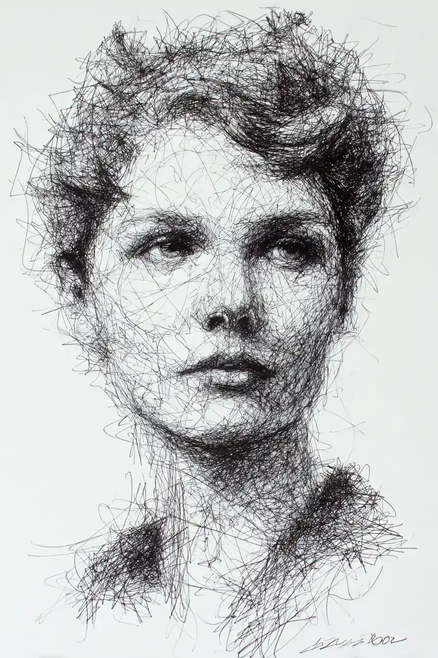 Retrato expressivo em tinta, de busto, com óculos amarelos