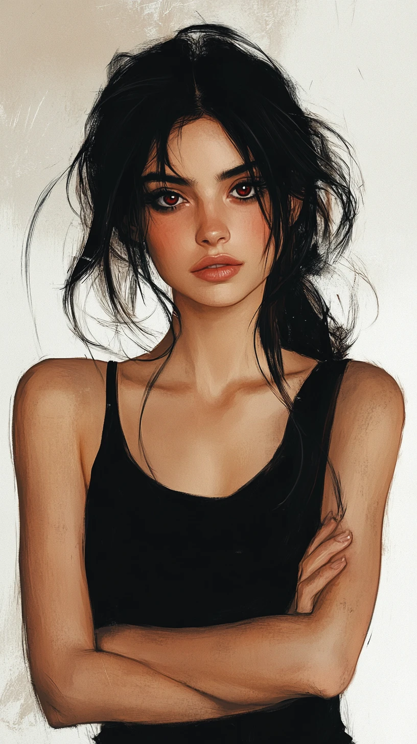 Retrato de mujer de anime segura de sí misma con iluminación roja dramática