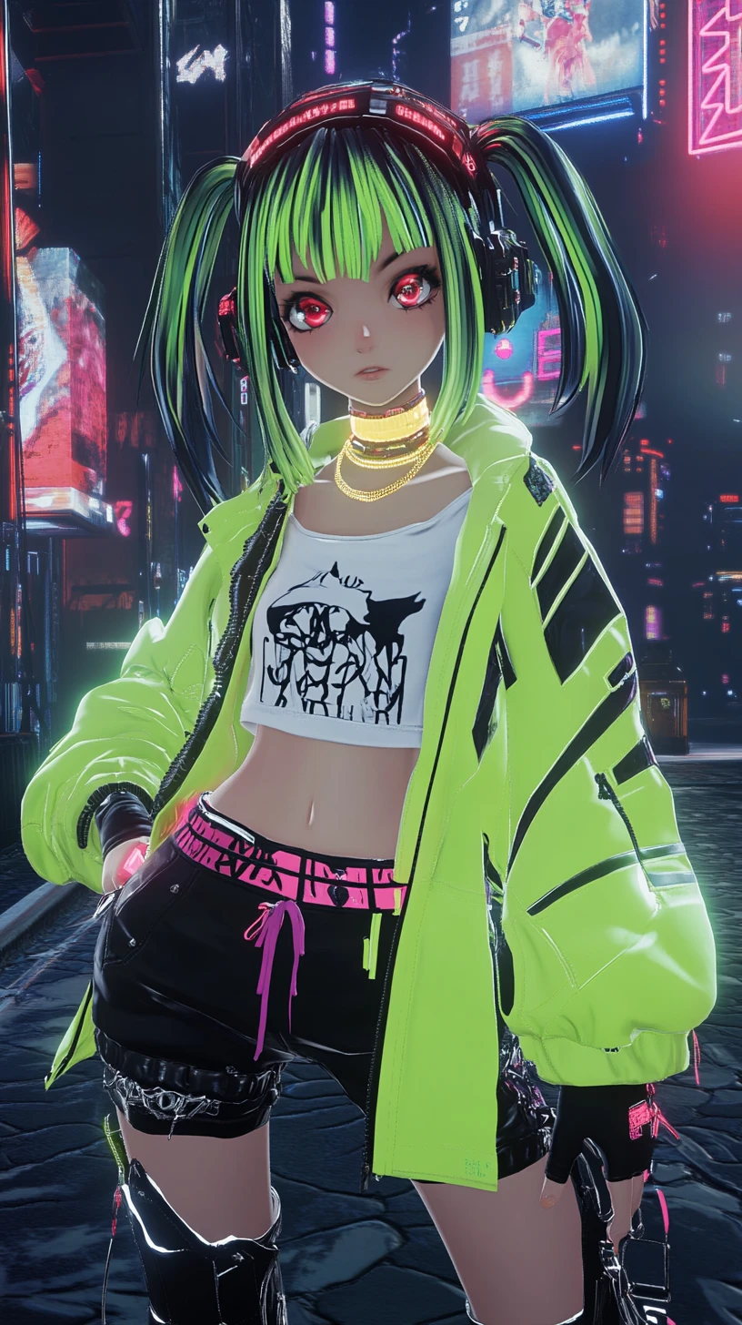 Chica de anime en ilustración de mundo de juego de fantasía neón