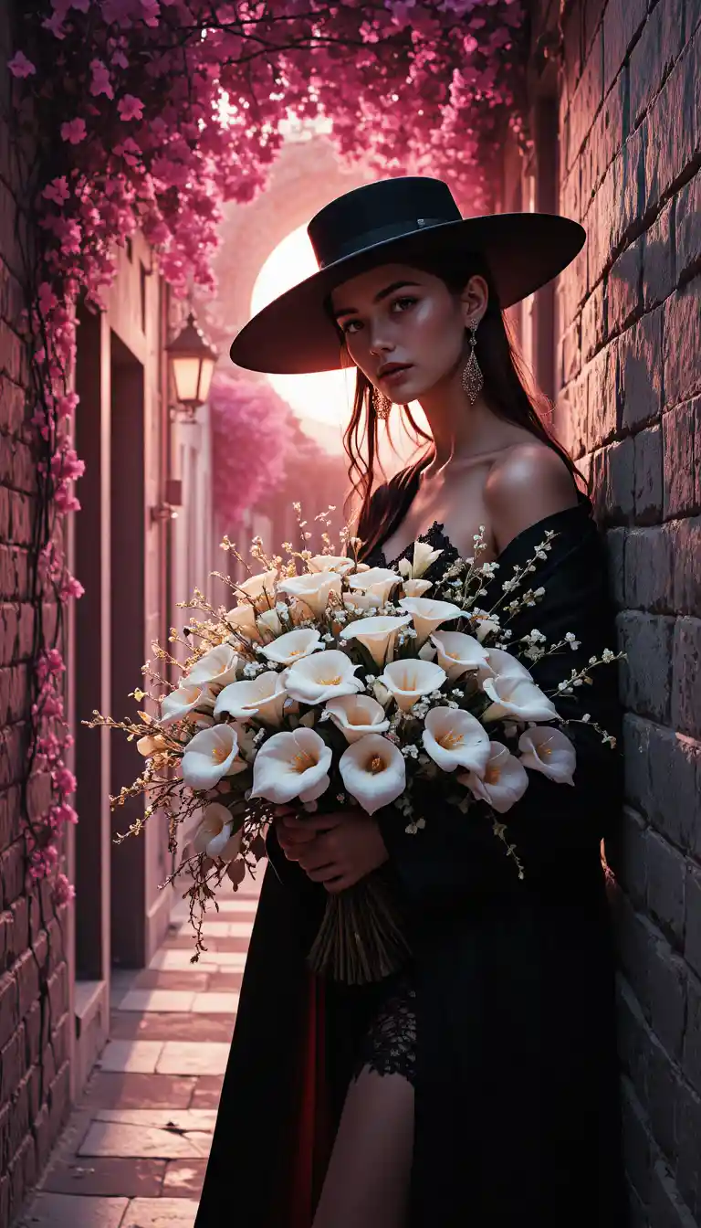 Portrait gothique en style anime d’une femme grecque dans une ruelle
