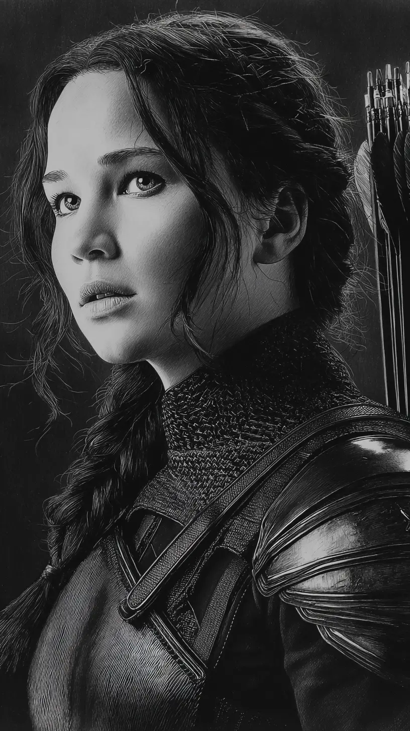 Graphite portrait of a determined armored archer woman