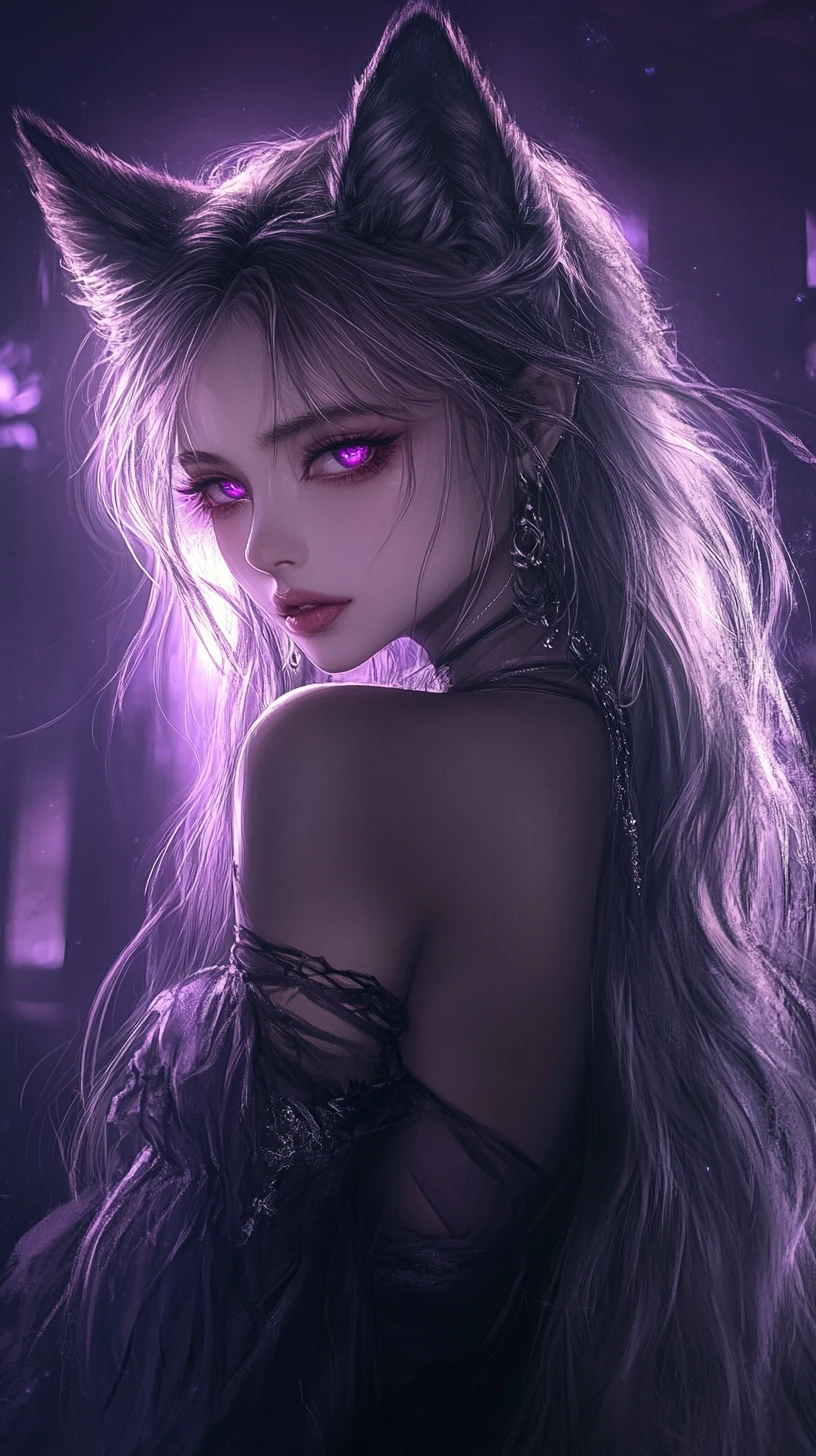 Chica zorro de anime mística extendiendo la mano en fantasía oscura