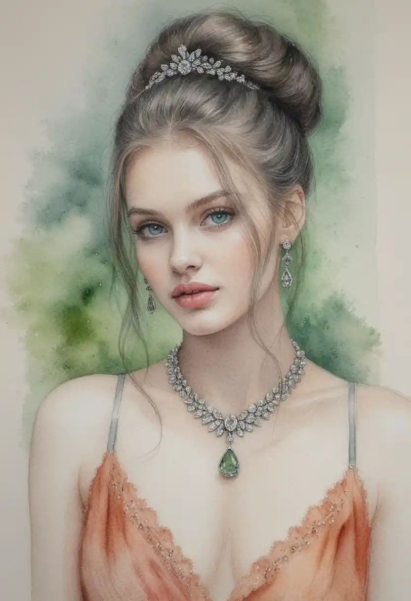 Elegant woman portrait in color pencil drawing
