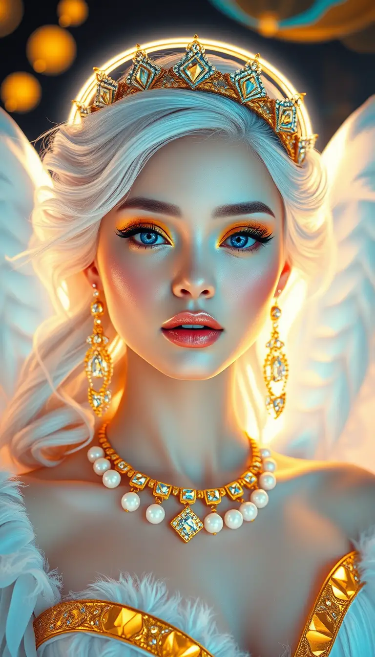 Celestial angel portrait with glowing neon divine aura