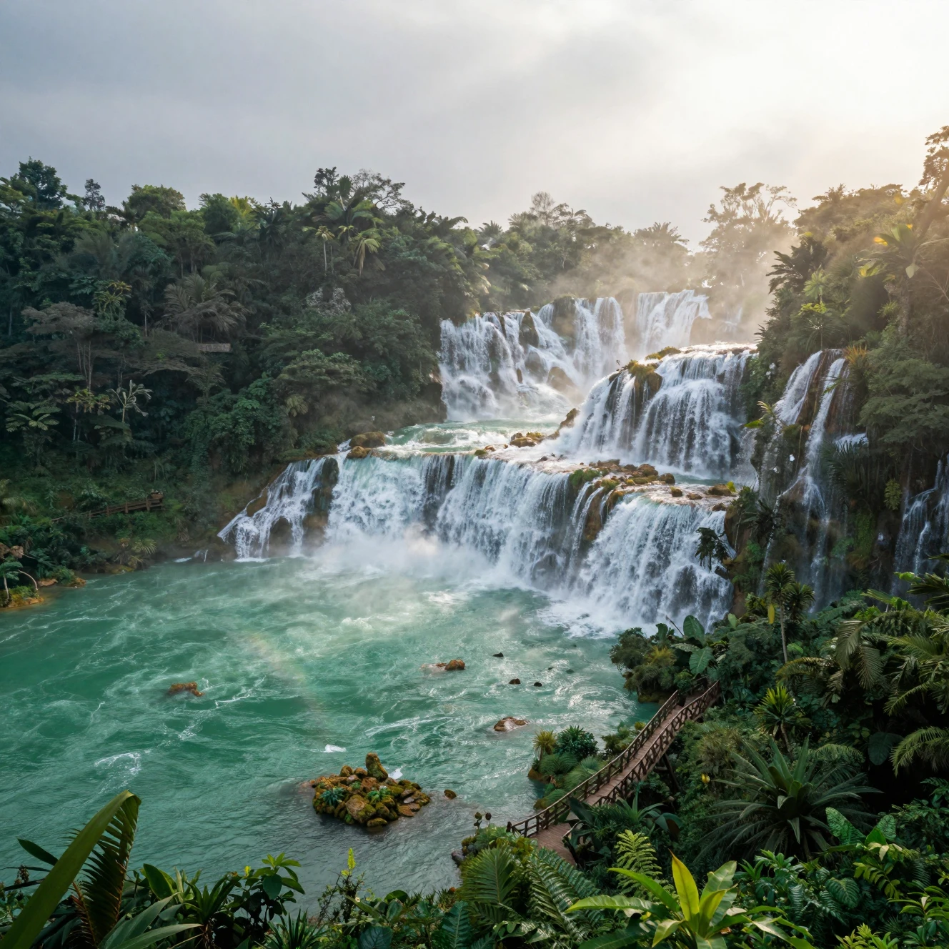 Majestuoso Valle de Cascadas con Lago Turquesa y Jungla