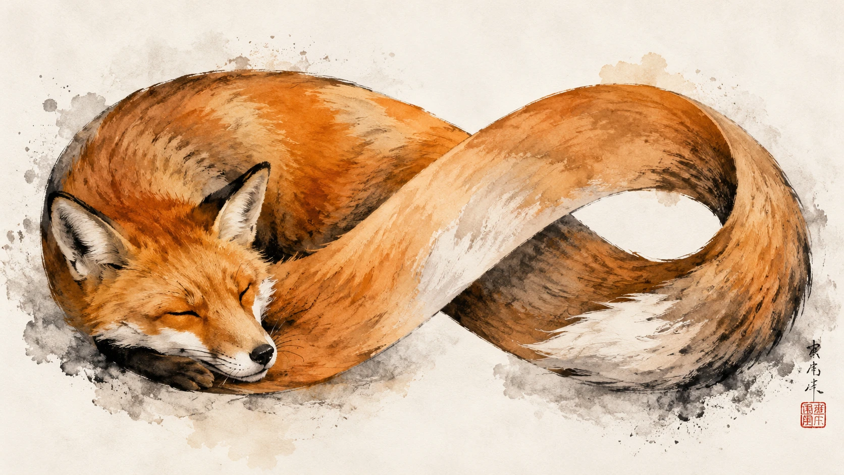 Zorro acuarela durmiendo con sutil ilusión surrealista