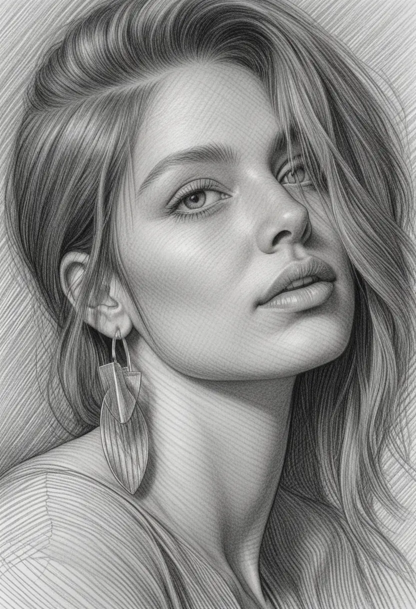 Graphite close up portrait of a mysterious girl