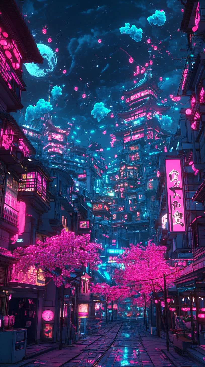 繽紛霓虹幻想遊戲世界動漫插畫