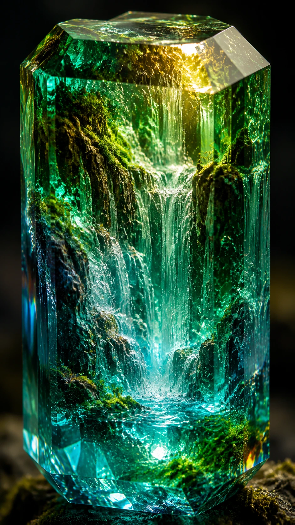 Cascada de gemas de esmeralda en ilustración 3D hiperrealista