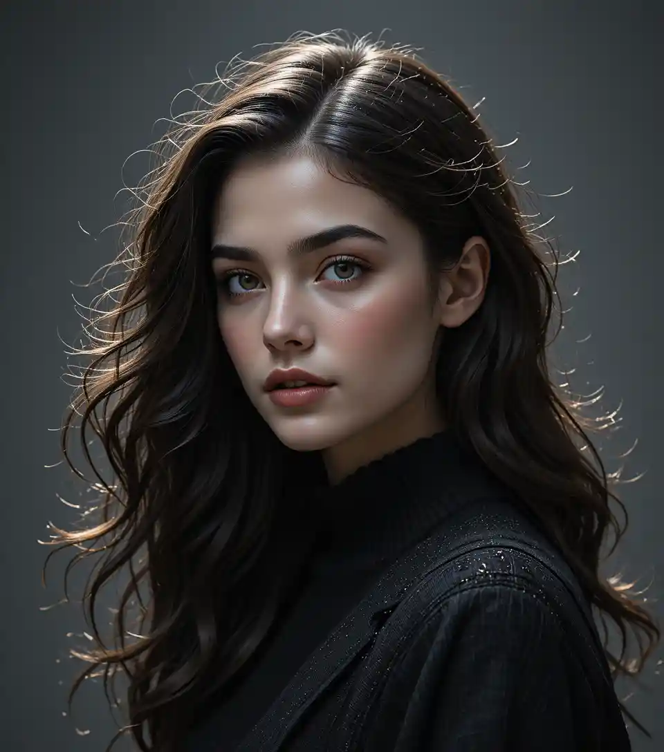 Monochrome portrait of a young woman in soft backlight