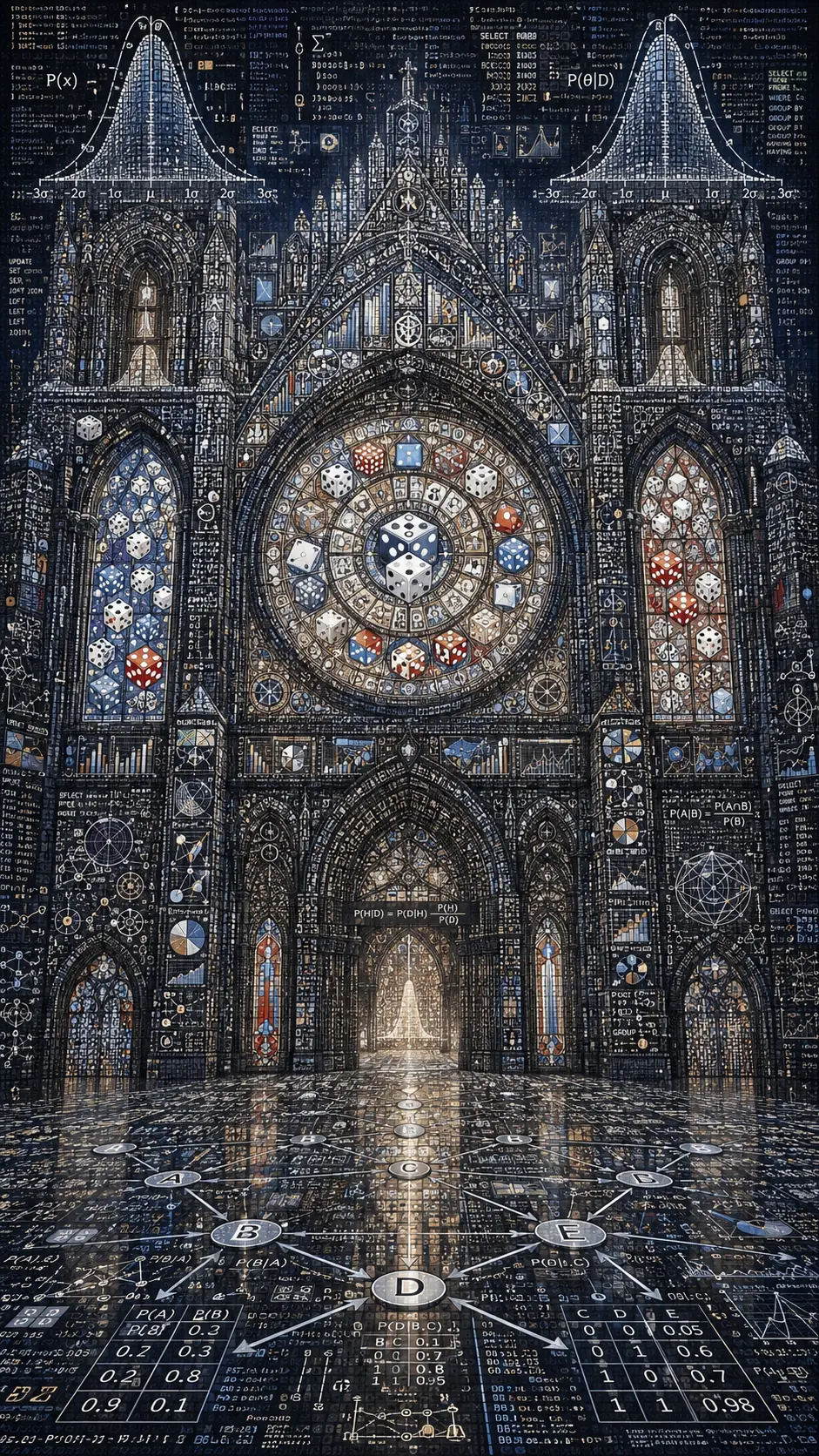 Cathedral Of Probability With Dice And Bayesian Floor