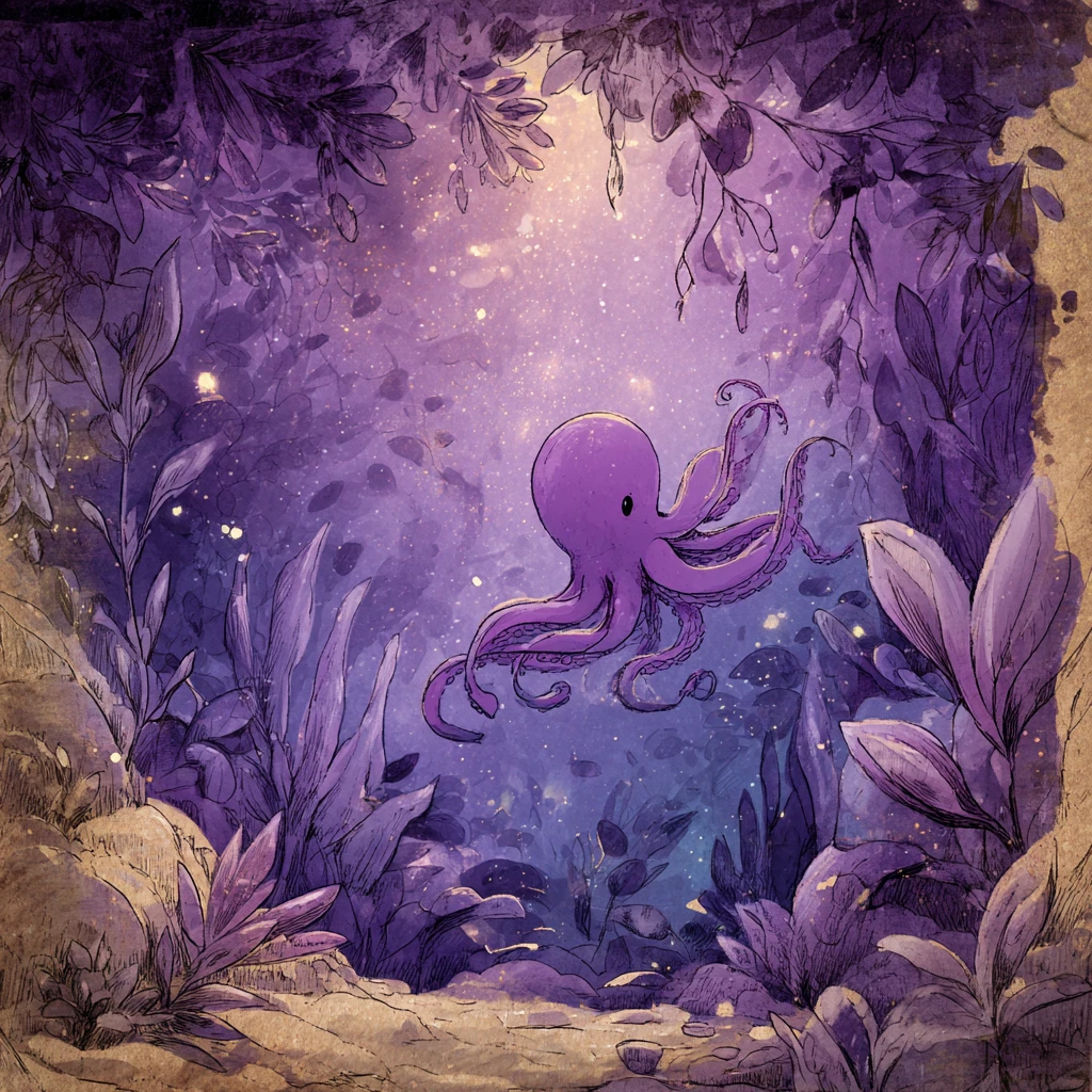 Elegante pulpo amatista bailando en un océano de ensueño