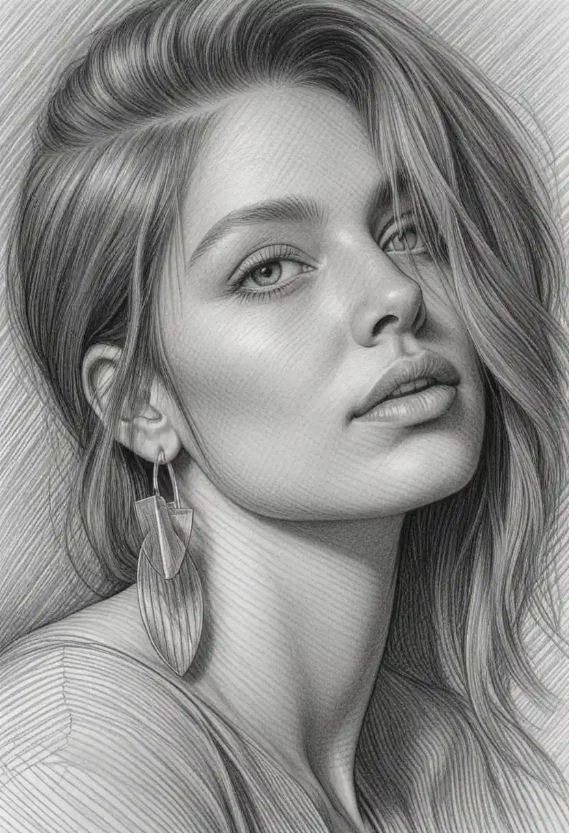 Ritratto ravvicinato in grafite di una ragazza misteriosa
