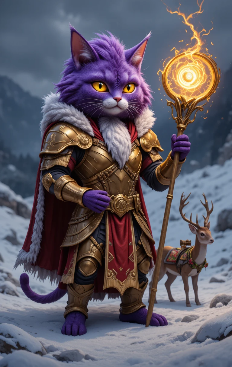 Mago Gato Púrpura y Regio en Paisaje Invernal Nevado