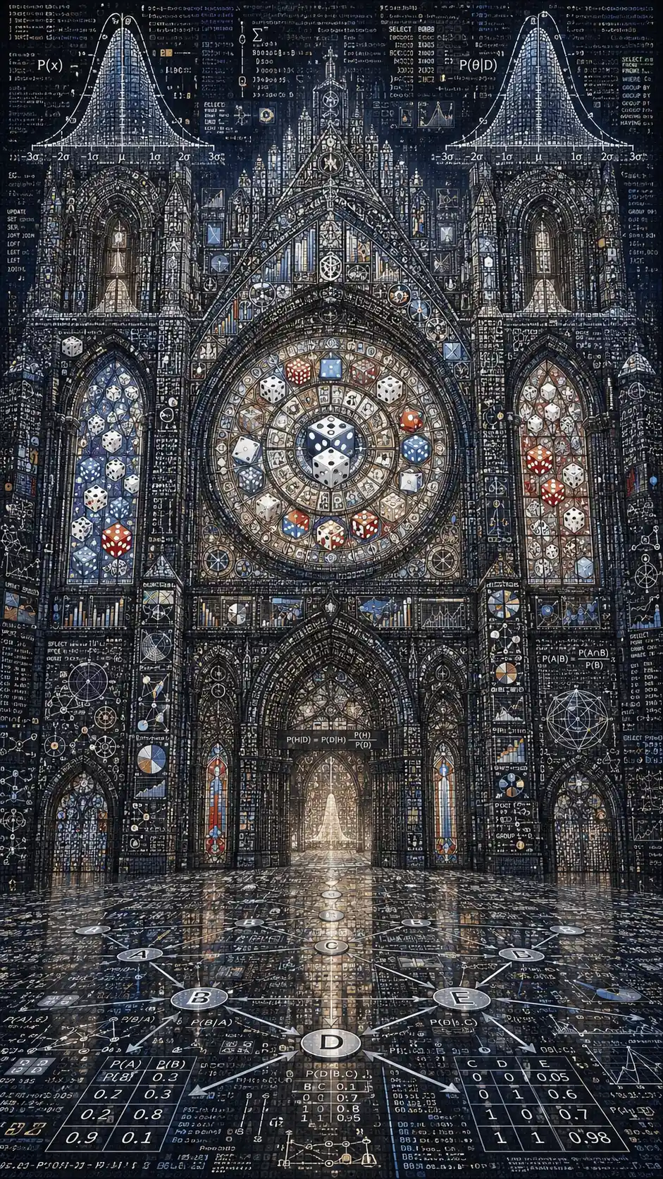 Cathedral Of Probability With Dice And Bayesian Floor