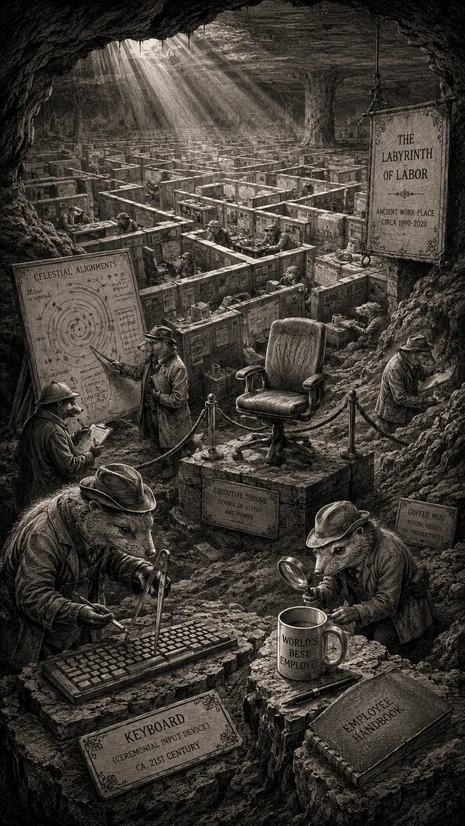 Futuristic Excavation Revealing A Preserved Corporate Office Floor