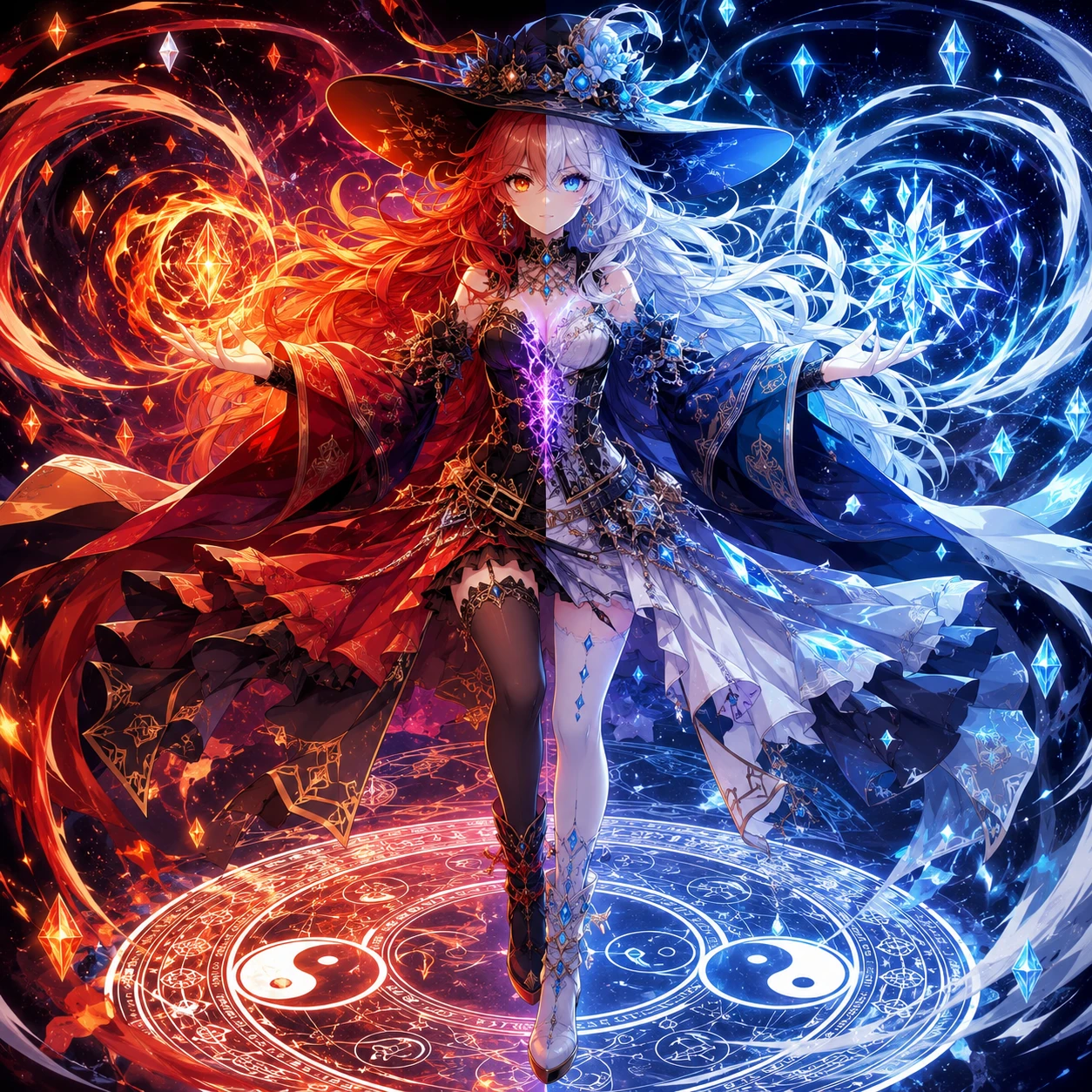 炎と氷の属性魔法を操るアニメ魔女