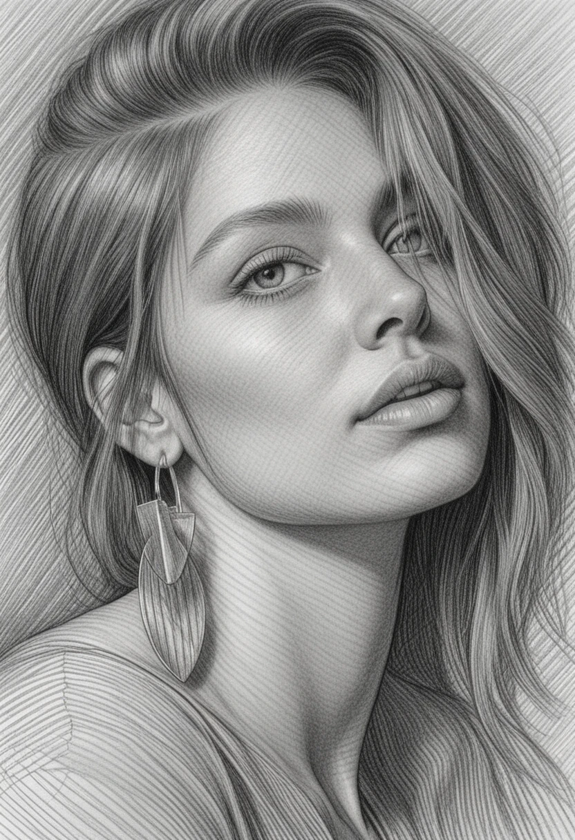 Retrato en primer plano en grafito de una chica misteriosa