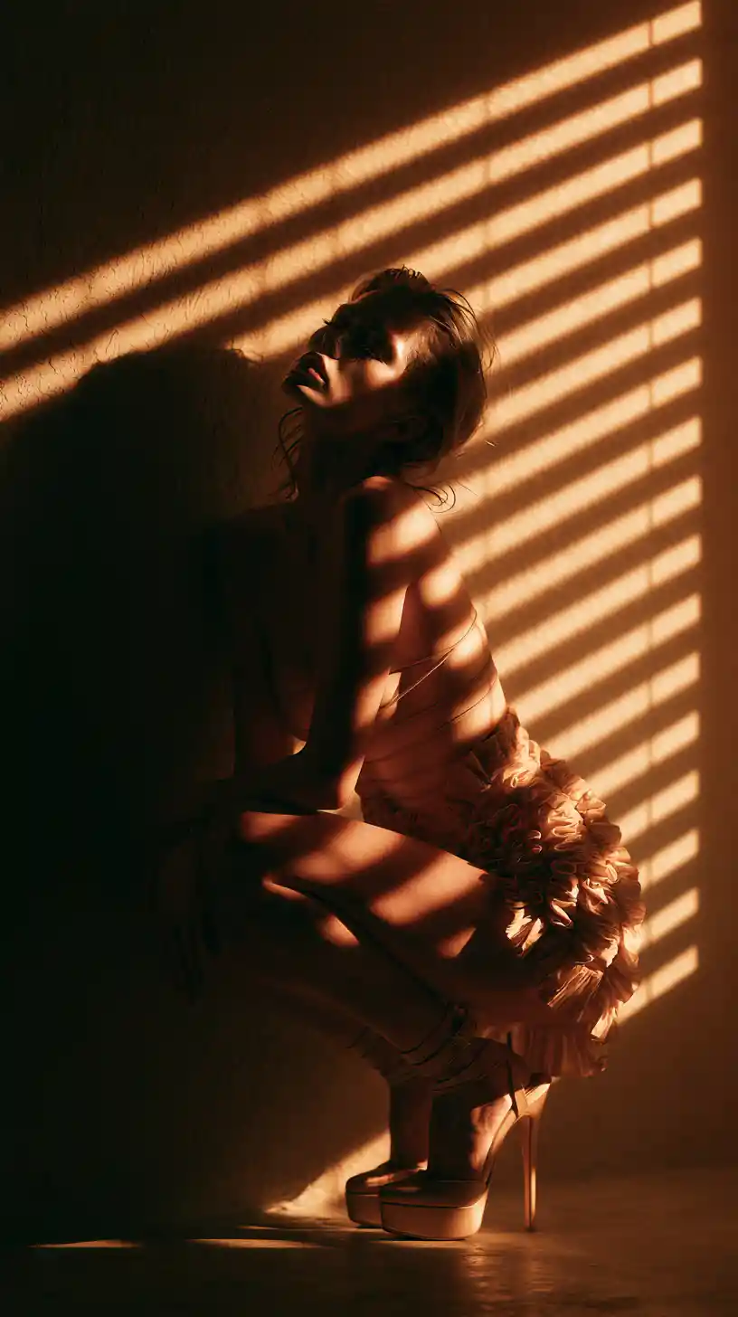 Sensual fashion model posing in dramatic window light