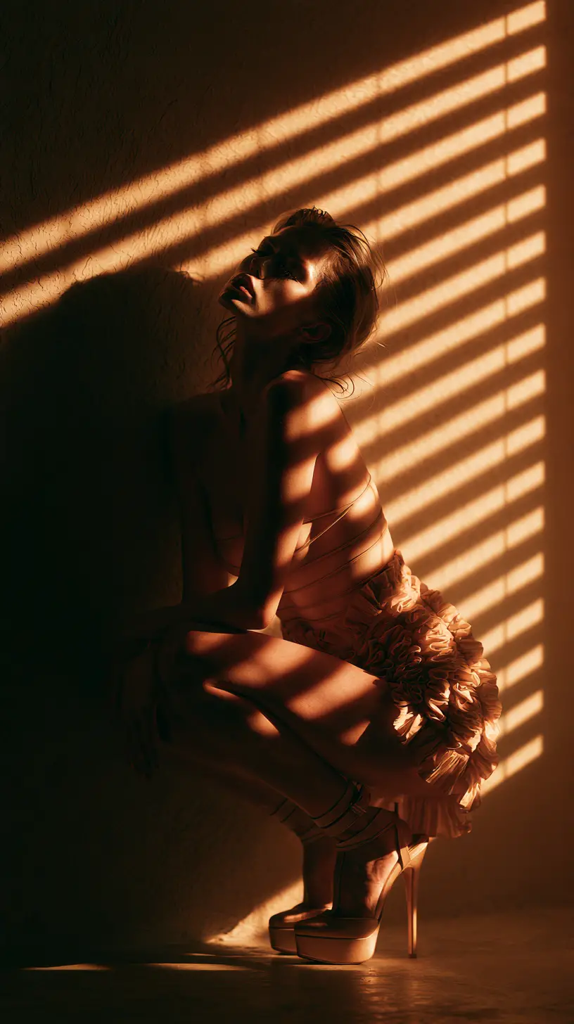 Sensual fashion model posing in dramatic window light