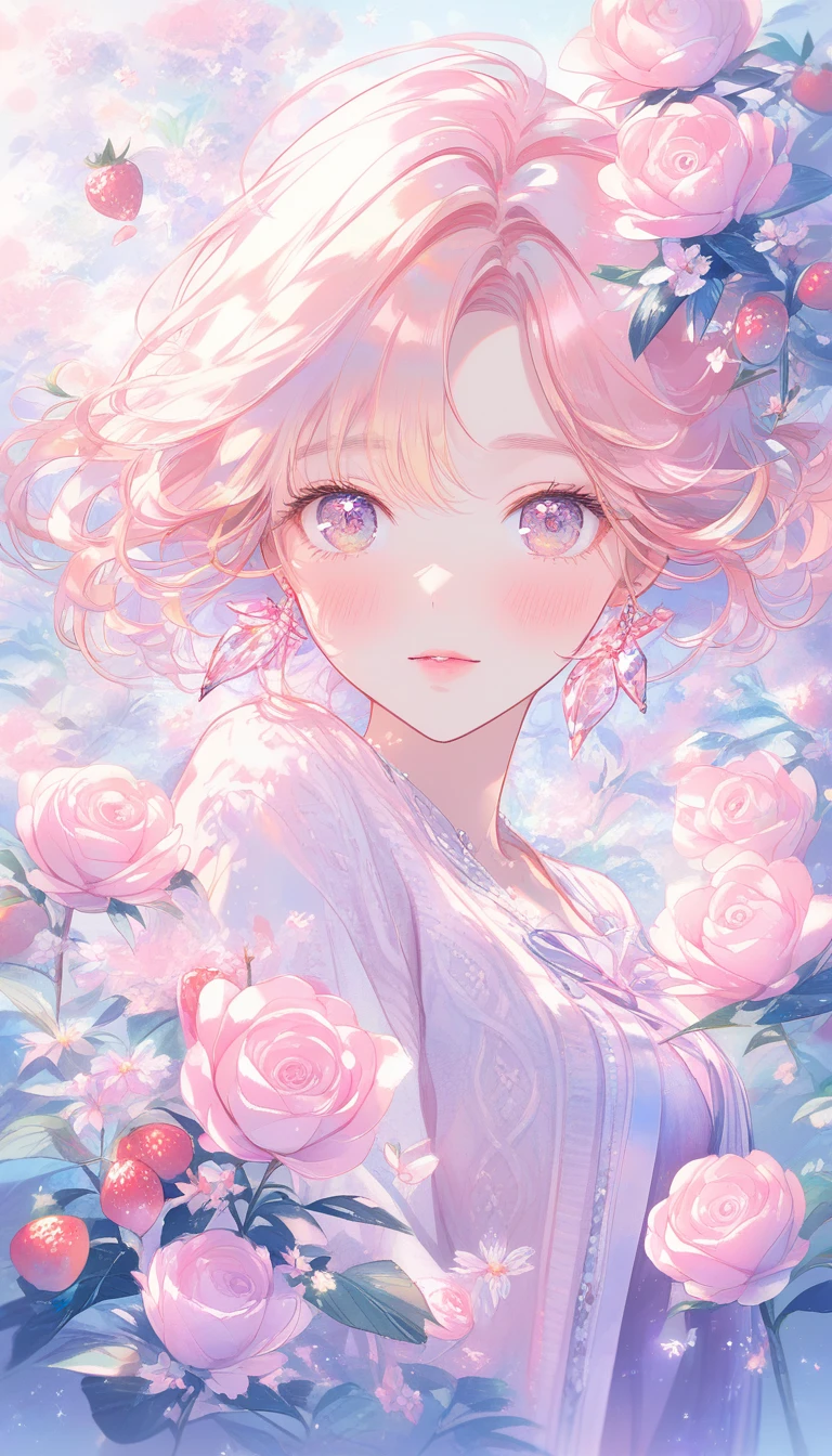 Dreamy watercolor portrait of a woman in pink satin