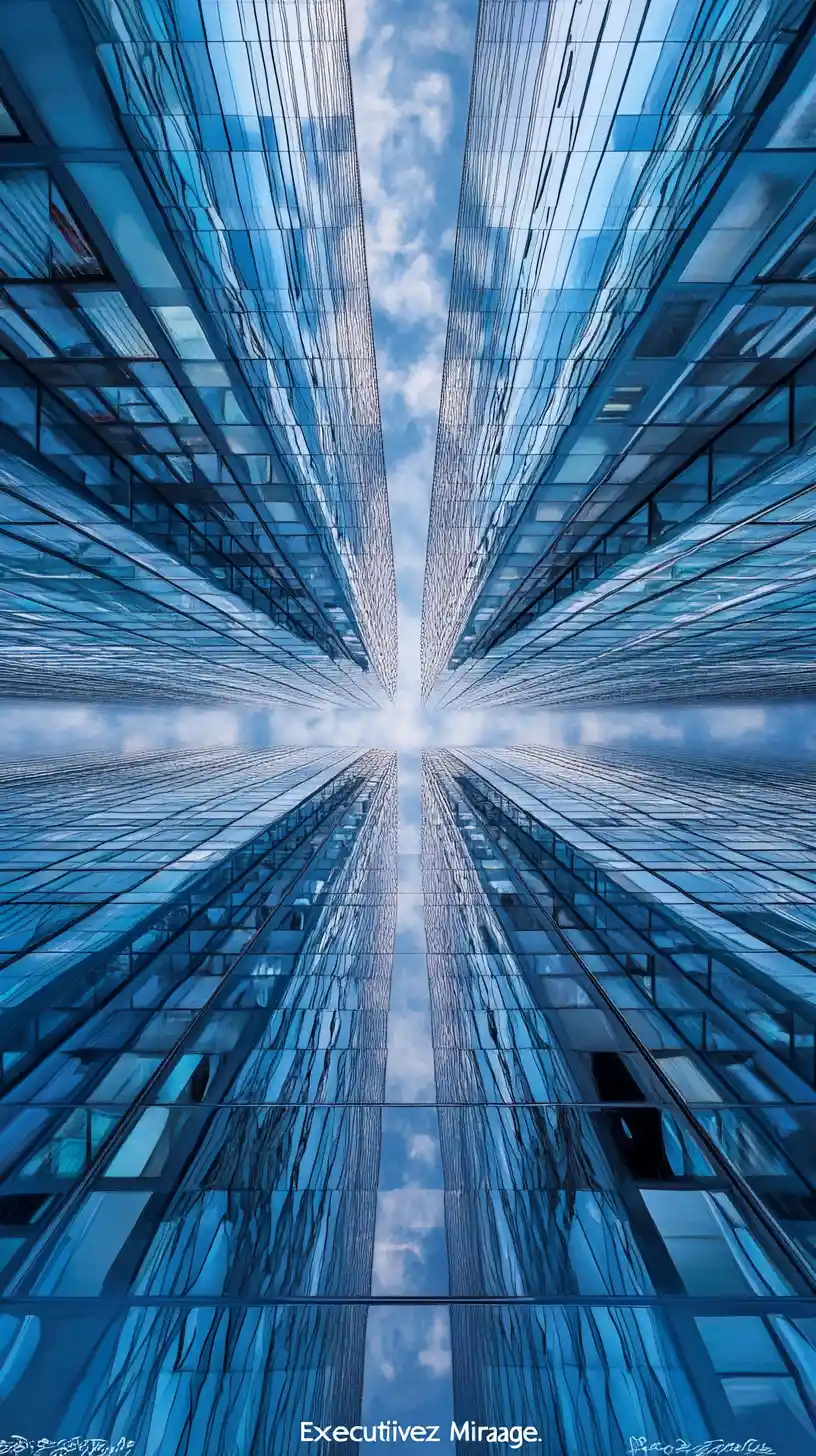 Surreal glass skyscraper with infinite mirrored reflections