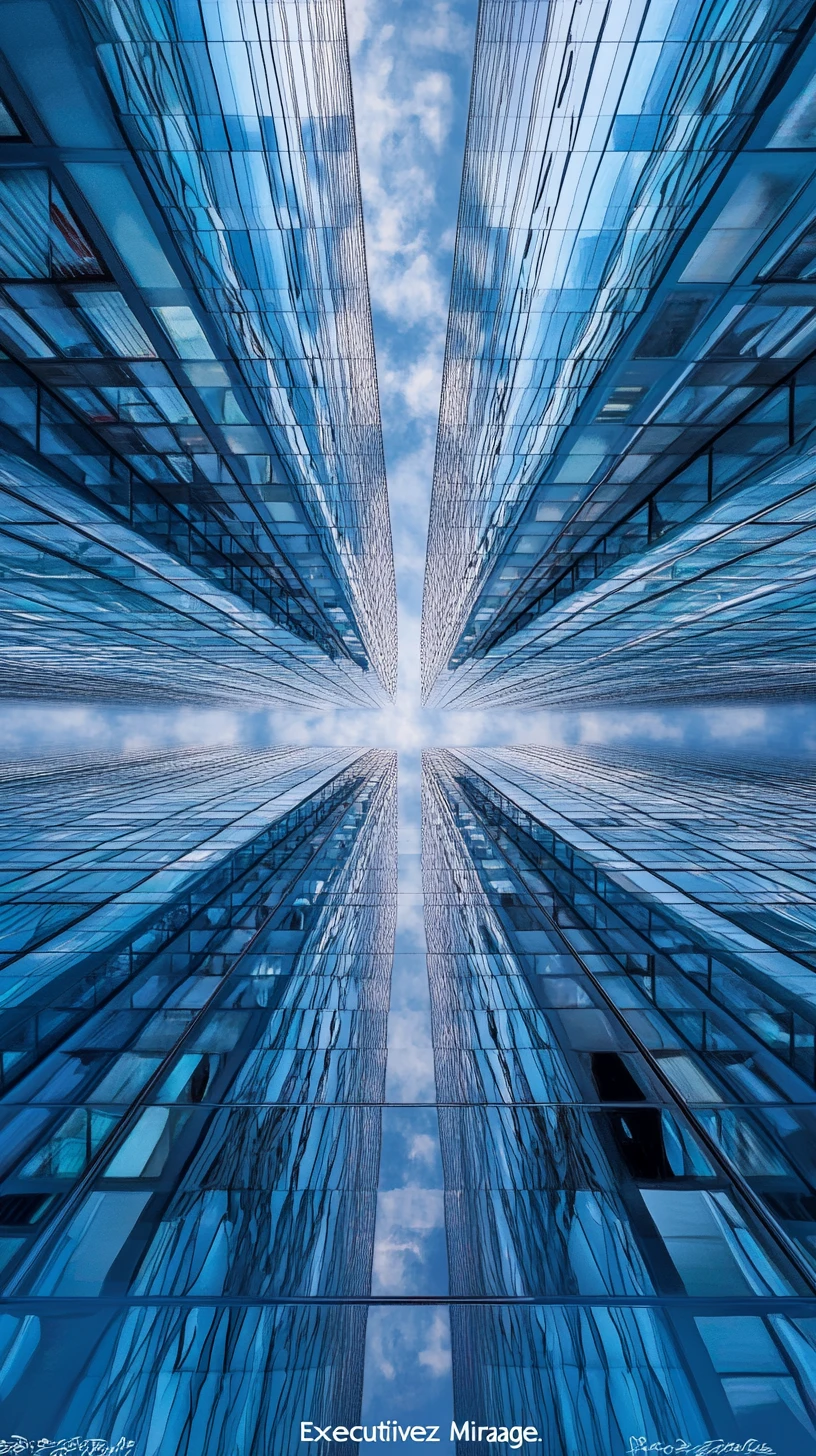 Rascacielos de vidrio surrealista con reflejos espejados infinitos