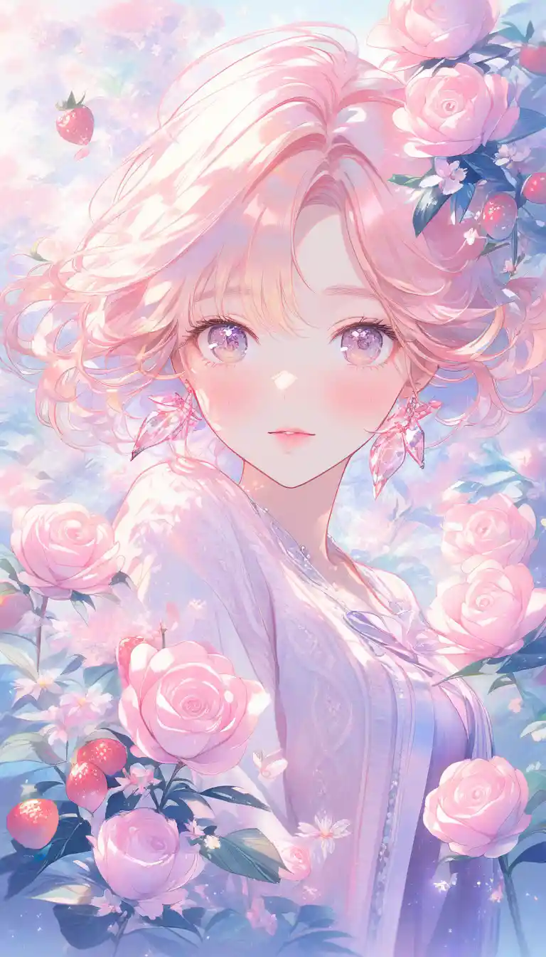 Dreamy watercolor portrait of a woman in pink satin