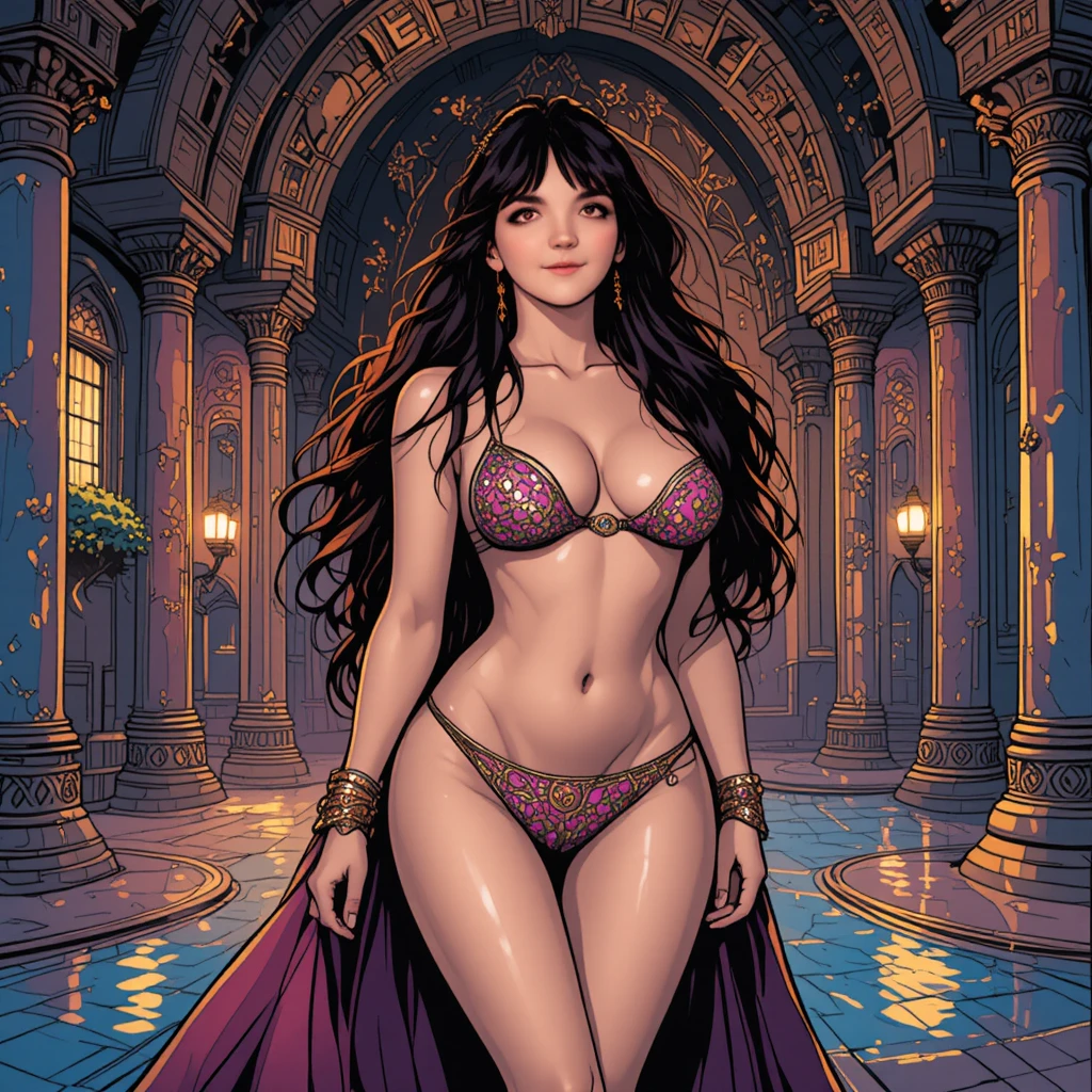 Sensuale donna dell'harem in micro bikini in un palazzo arabo