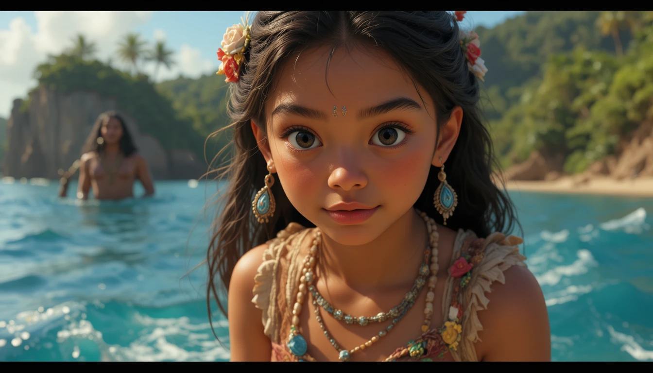 海の呼び声に応える若いポリネシアの少女